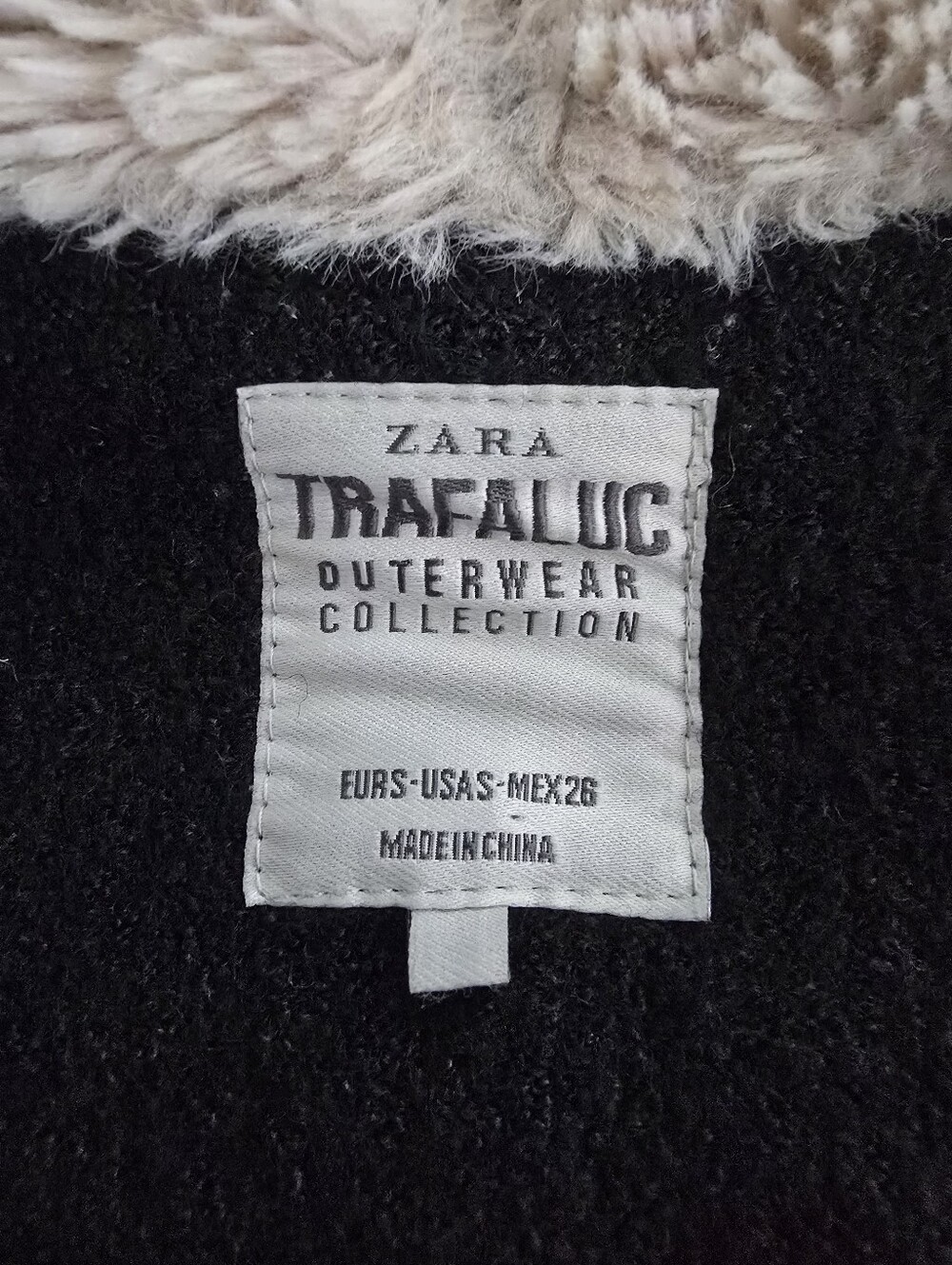 ZARA Black Trafaluc Shearling Style Jacket W/Faux Fur Draped Collar Wool Blend - Picture 11 of 11